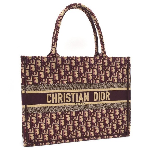 Dior | Bags | Christian Dior Oblique Book Tote Medium Burgundy Canvas ...
